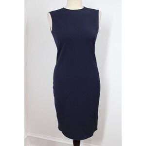 Lanvin 2011 38 M Navy Blue Scuba Sleeveless Sheath Dress Exposed Back Zip Elbaz